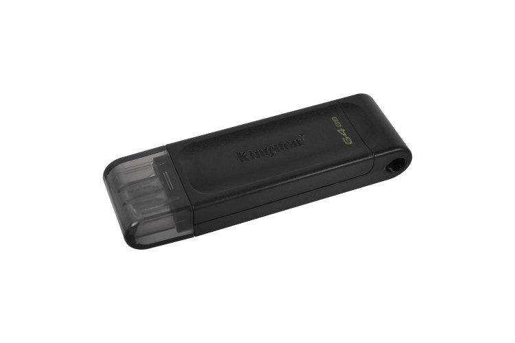 Kingston DT70/64GB DataTraveler 64GB USB Flash Drive, USB 3.2,USB-C, Gen1, 80MB/s, Clear Cap, Black