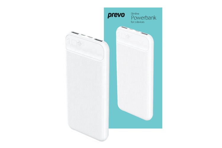 Prevo SP3012 Power bank,10000mAh Portable Fast Charging for Smart Phones, Tablets and Other Devices, Slim Design, Dual-Port with USB Type-C and Micro USB Connection, White