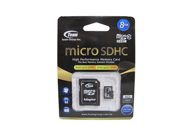 Team 8GB Micro SDHC Class 10 Flash Card With Adapter